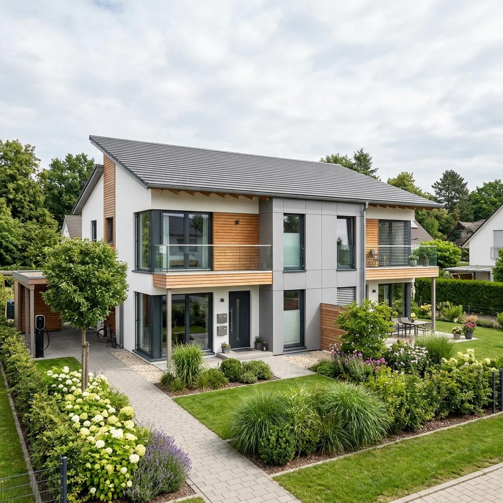 Zweifamilienhaus Zweifamilienhaus Duplex Vita 222 von Haas Fertigbau — Pultdach, 222 m²