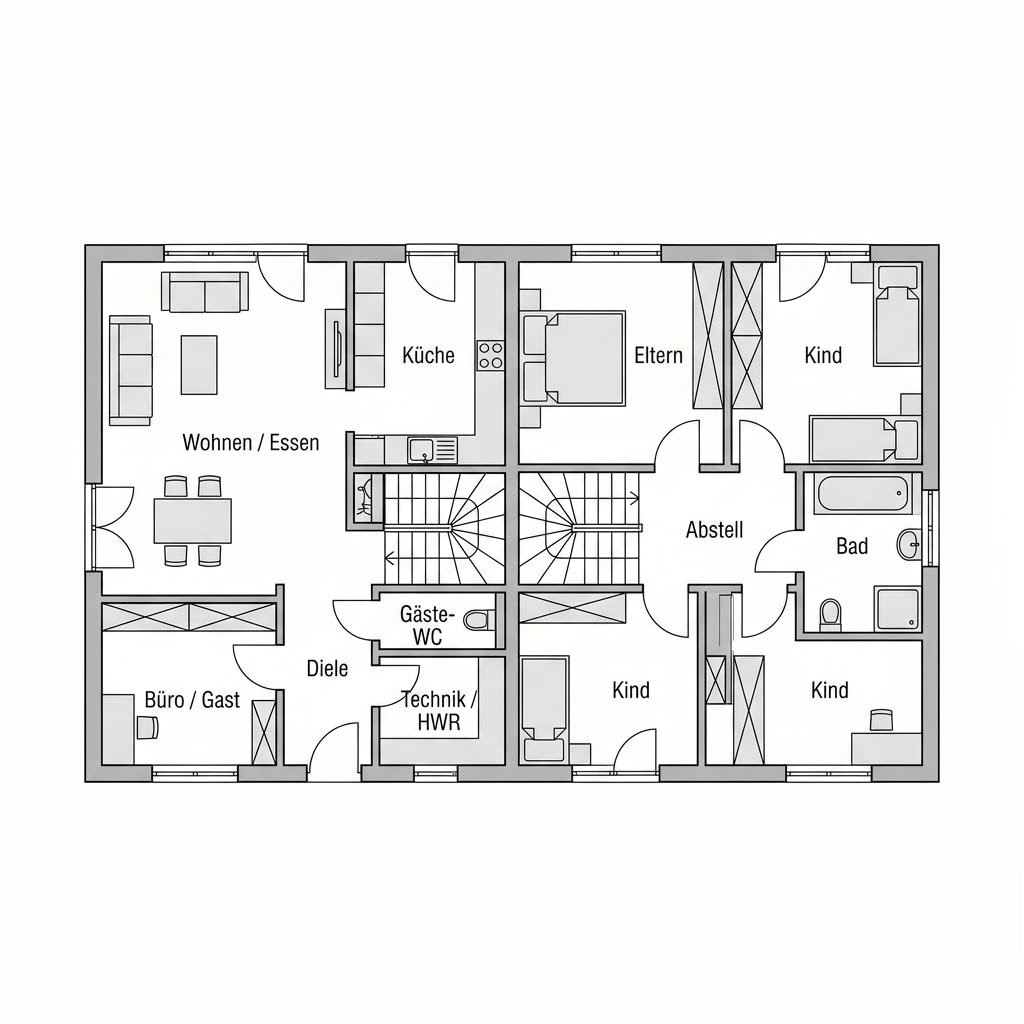 Grundriss Zweifamilienhaus Duplex Vita 222 – 222 m² Zweifamilienhaus mit 8 Zimmern