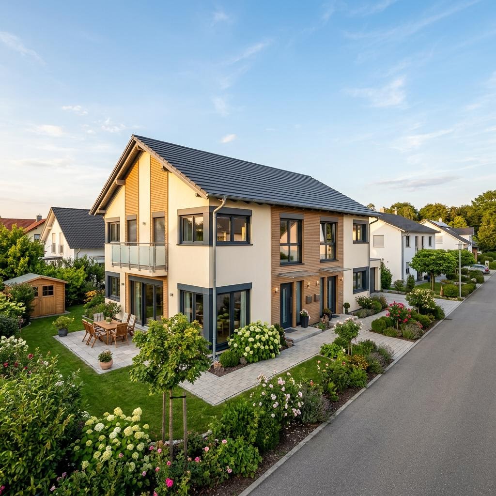 Zweifamilienhaus O 212 von haas-haus in Holztafelbauweise mit Satteldach