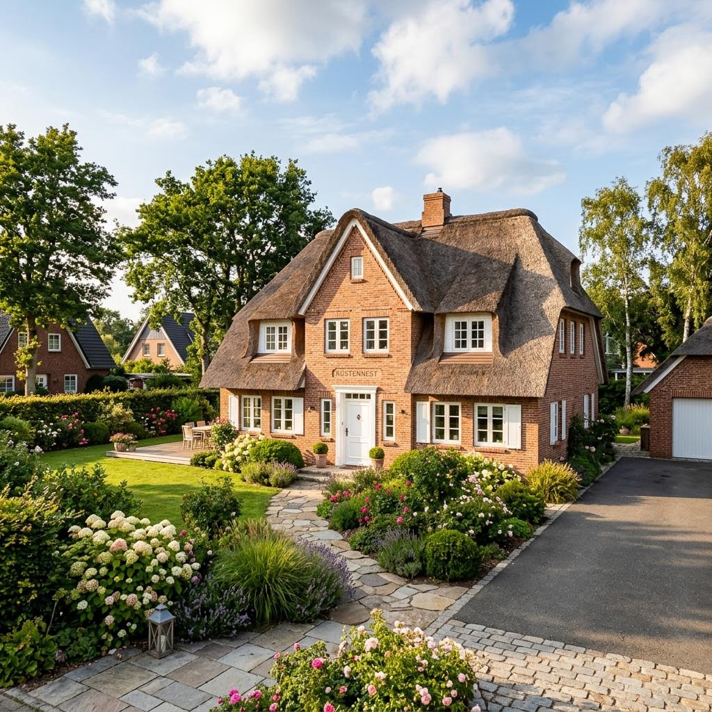 Friesenhaus Küstennest von Hanse Haus mit Reetdach-Optik und Backstein