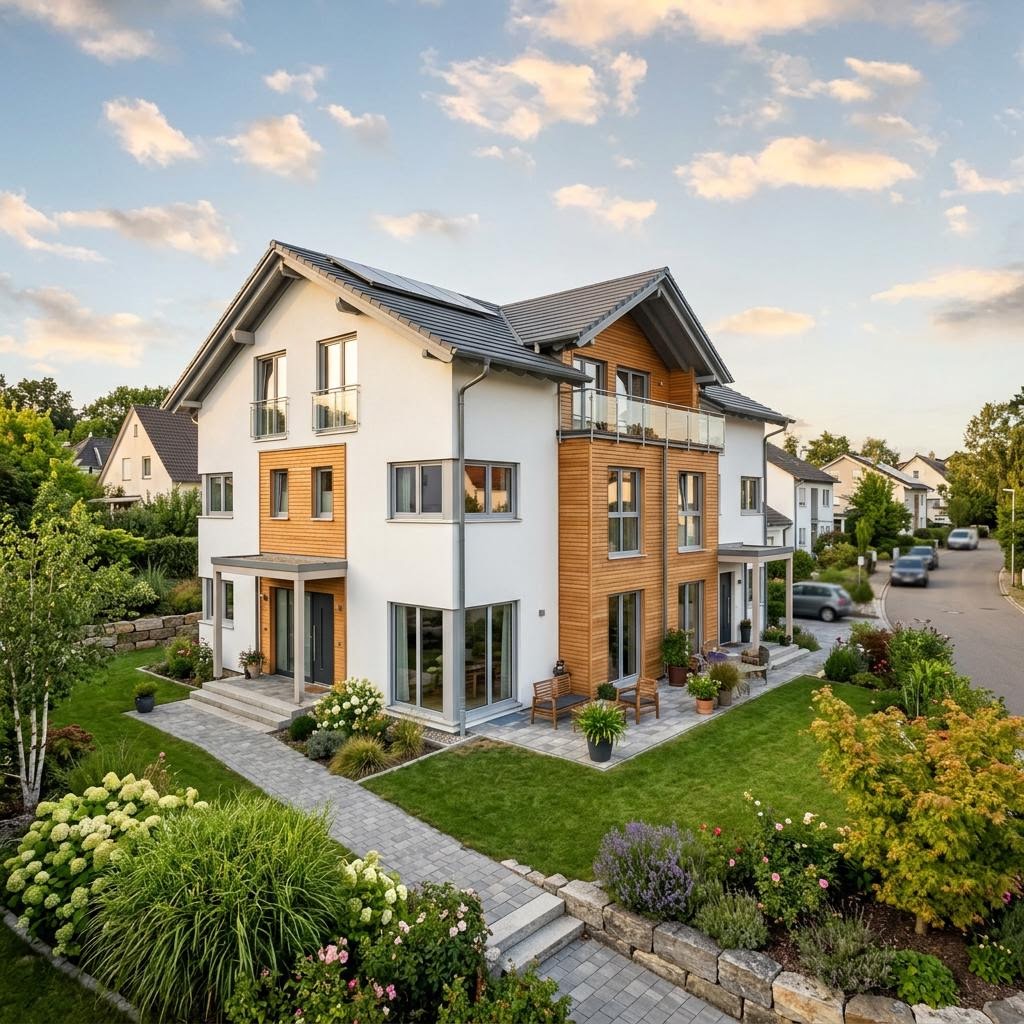 Zweifamilienhaus Variant 205 von hanse-haus in Holztafelbauweise mit Satteldach