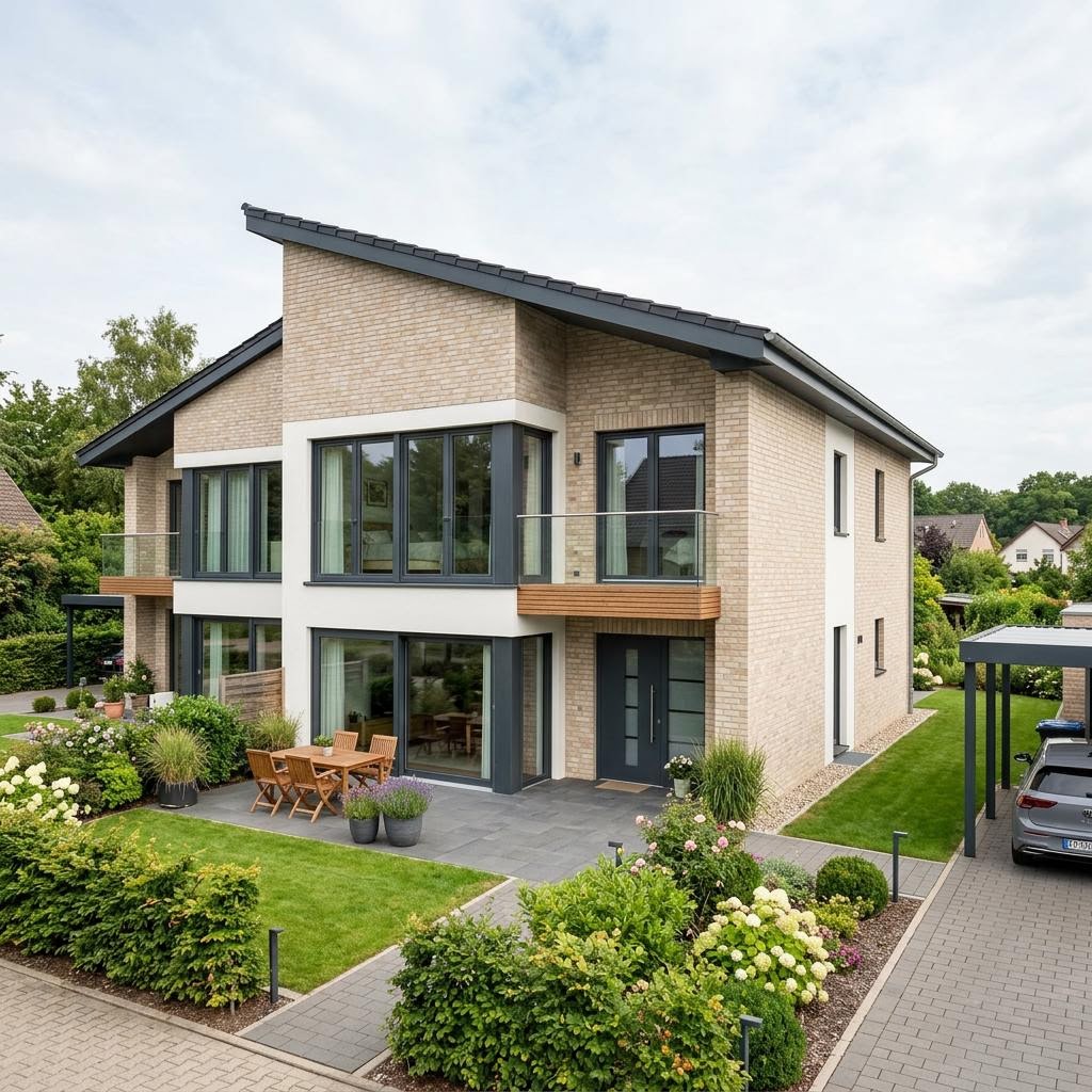 Doppelhaushälfte Duplex Nord 108 von Heinz von Heiden Massivhäuser — Pultdach, 108 m² für schmale Grundstücke