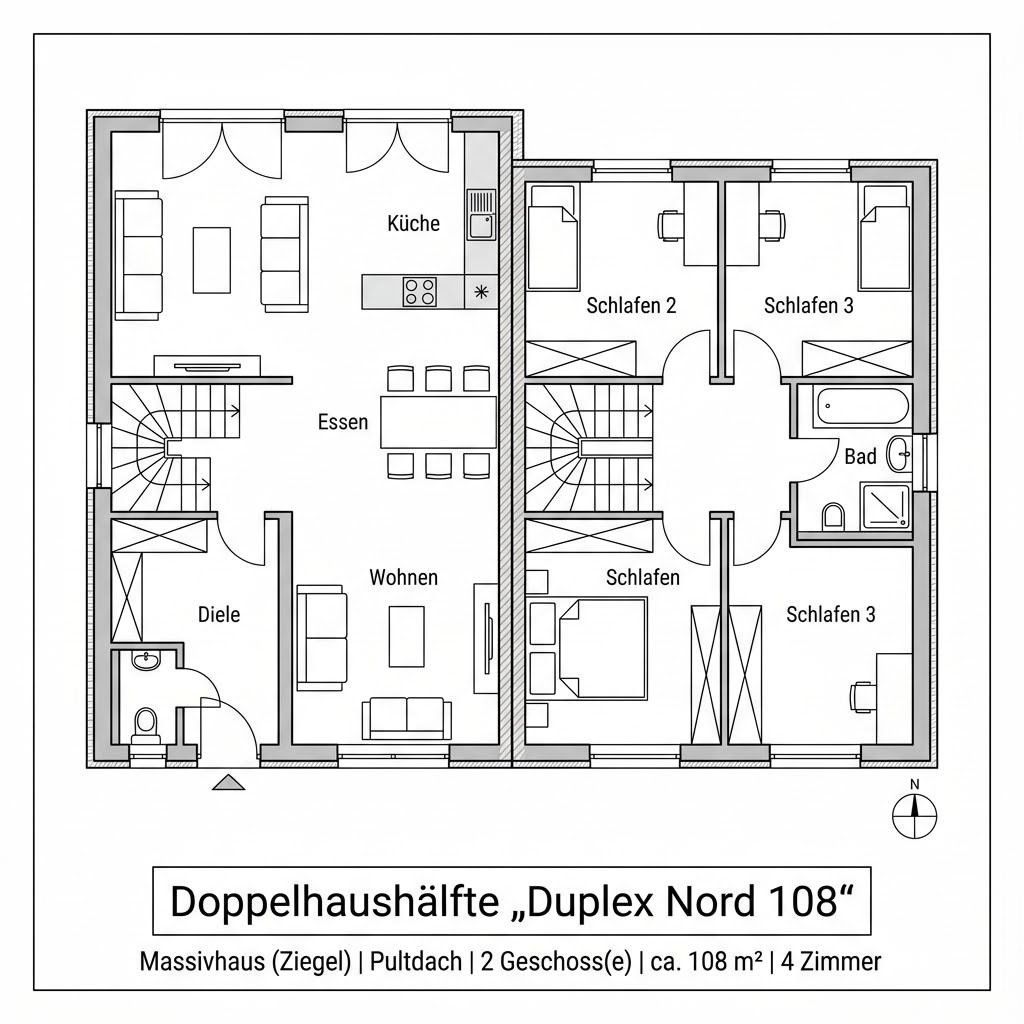 Grundriss Duplex Nord 108 von Heinz von Heiden Massivhäuser — 108 m², 4 Zimmer