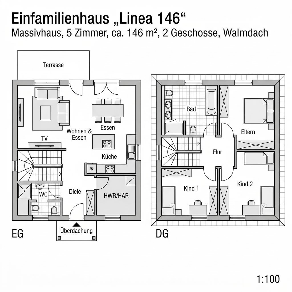 Grundriss Linea 146 von Heinz von Heiden Massivhäuser — 146 m², 5 Zimmer