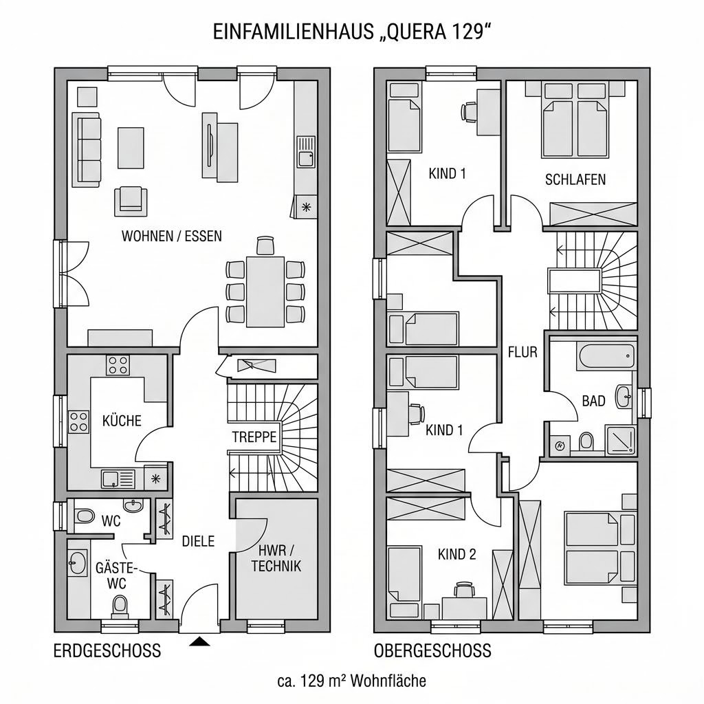 Grundriss Quera 129 – 129 m² Einfamilienhaus mit 4 Zimmern