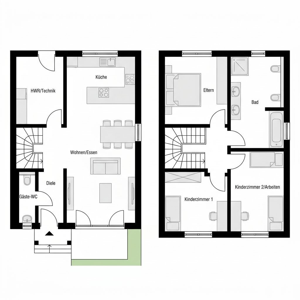Grundriss Reihenendhaus Linea R140 von Heinz von Heiden Massivhäuser — 140 m², 5 Zimmer
