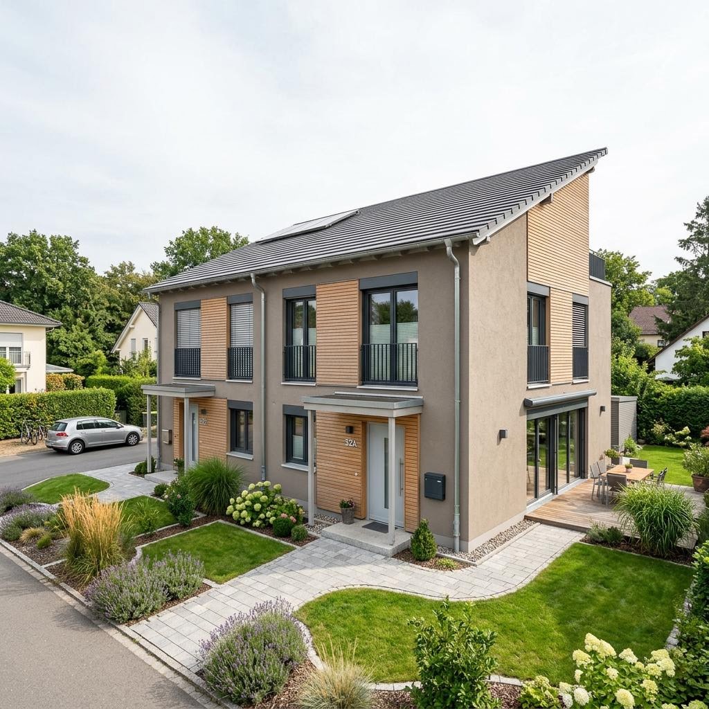 Günstigstes Fertighaus schlüsselfertig – Beispiel Neubau Günstigstes Fertighaus schlüsselfertig: kompaktes Einfamilienhaus als Neubau, Beispielmotiv