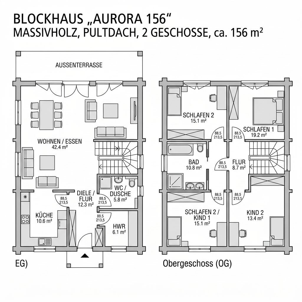 Grundriss Aurora 156 von Honka — 156 m², 5 Zimmer