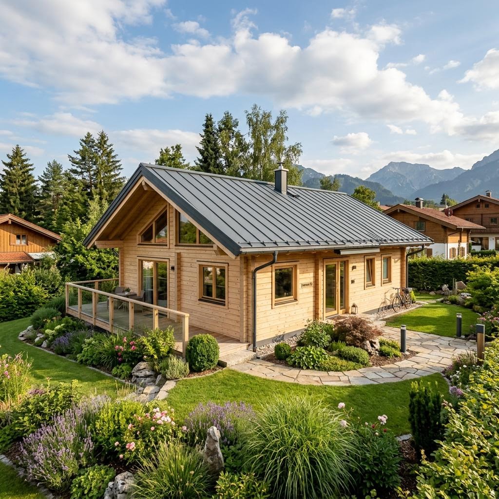 Chalet Chalet Enzian von Honka mit Satteldach und Holzfassade