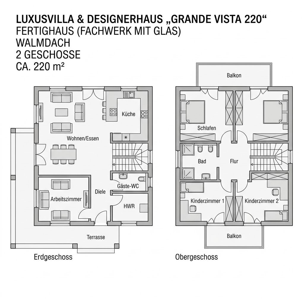 Grundriss Grande Vista 220 – 220 m² Luxusvilla & Designerhaus mit 7 Zimmern