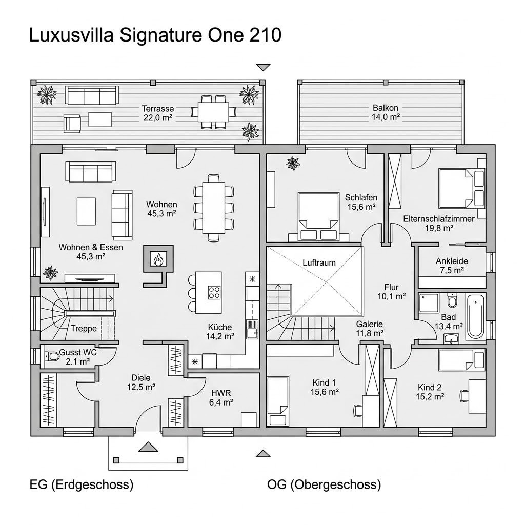 Grundriss Signature One 210 – 210 m² Luxusvilla & Designerhaus mit 6 Zimmern