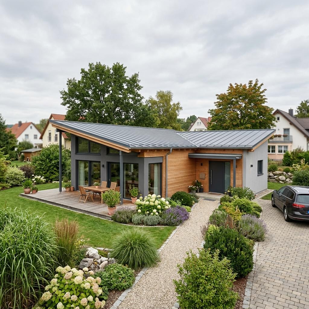 Pultdach-Bungalow PultFlow Bungalow 112 von KAMPA mit Solardach und barrierearmem Grundriss