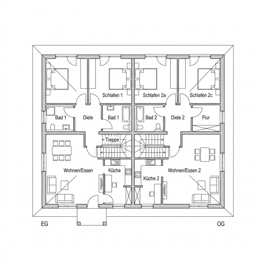 Grundriss Zweifamilienhaus Generationen 215 – 215 m² Zweifamilienhaus mit 8 Zimmern