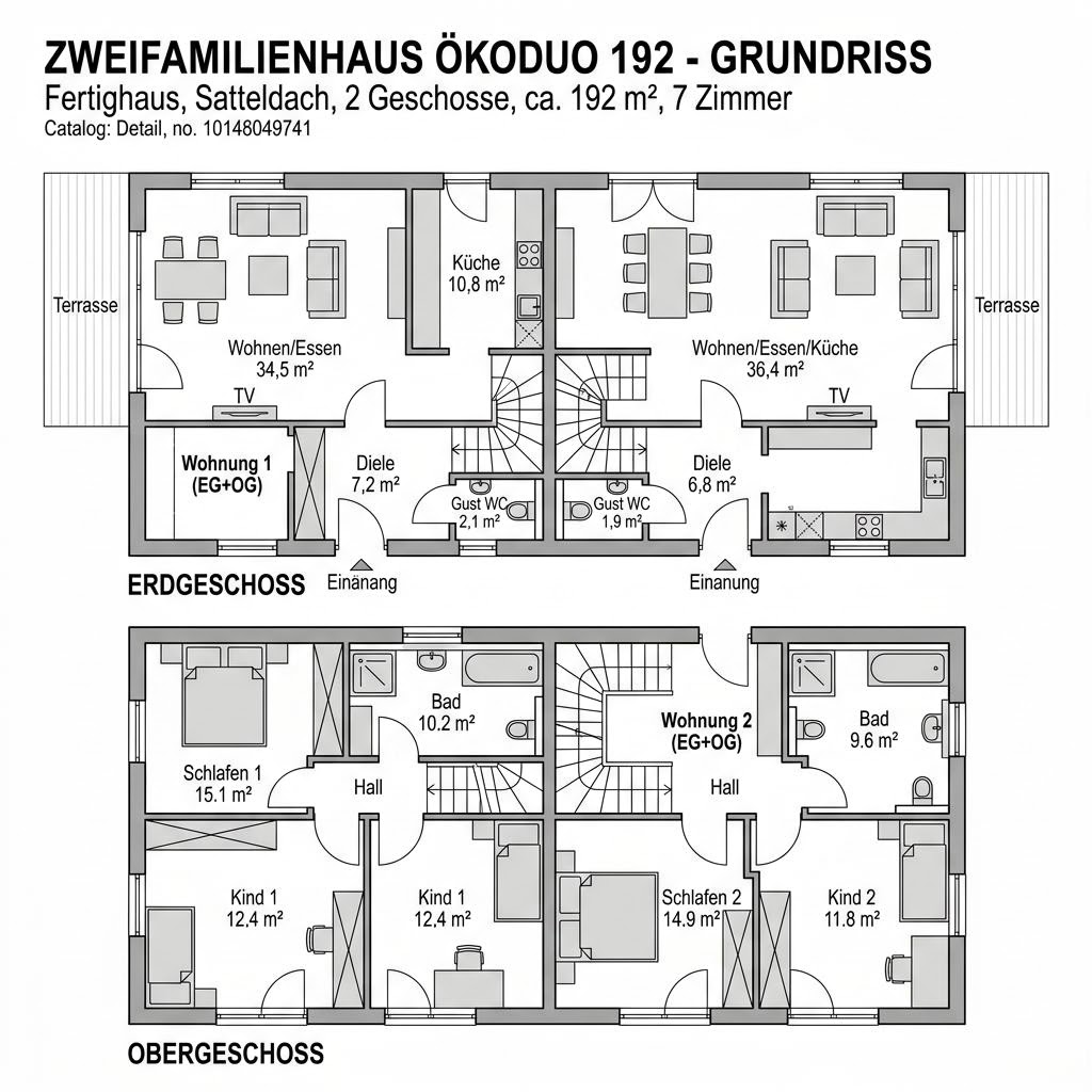 Grundriss Zweifamilienhaus ÖkoDuo 192 – 192 m² Zweifamilienhaus mit 7 Zimmern