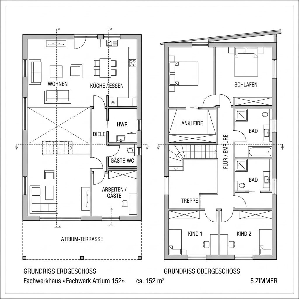 Grundriss Fachwerk Atrium 152 von KD-Haus — 152 m², 5 Zimmer