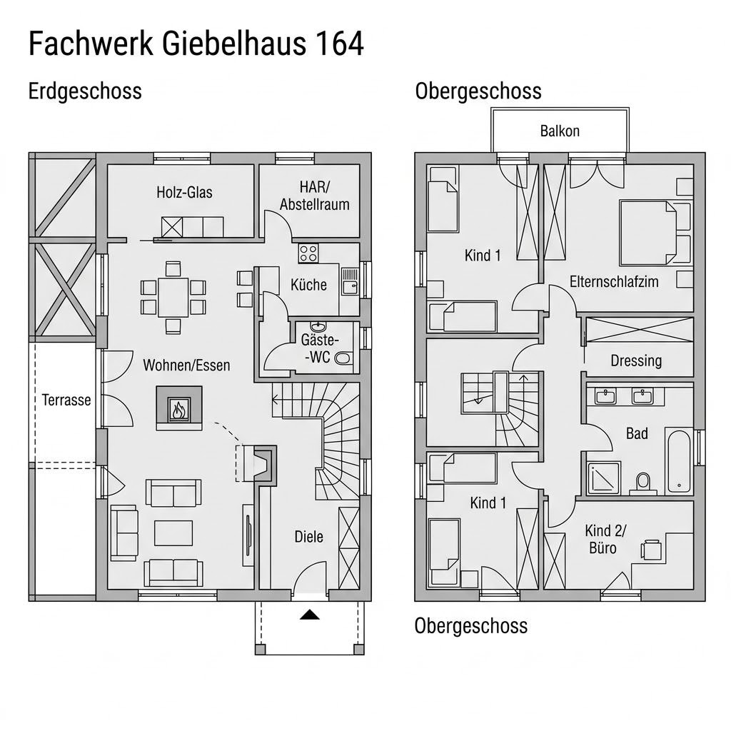 Grundriss Fachwerk Giebelhaus 164 von KD-Haus — 164 m², 5 Zimmer