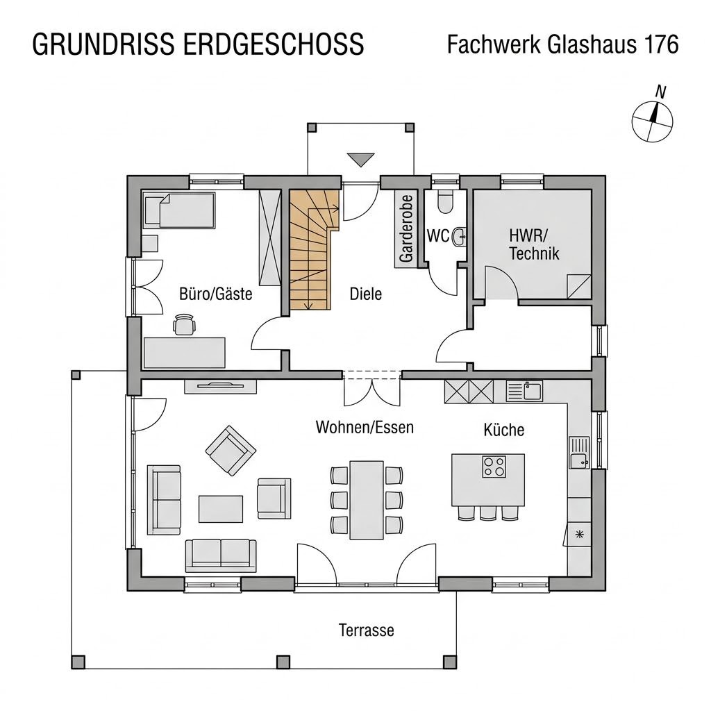 Grundriss Fachwerk Glashaus 176 von KD-Haus — 176 m², 5 Zimmer