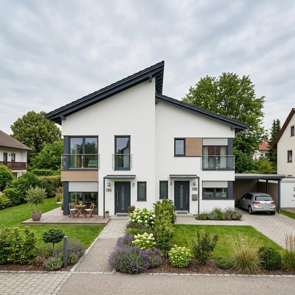 Doppelhaushälfte Doppelhaus Duo Vio 122 von Kern-Haus — Versetztes Pultdach, 122 m² für schmale Grundstücke