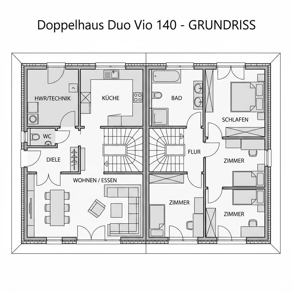 Grundriss Doppelhaus Duo Vio 140 von Kern-Haus — 140 m², 5 Zimmer