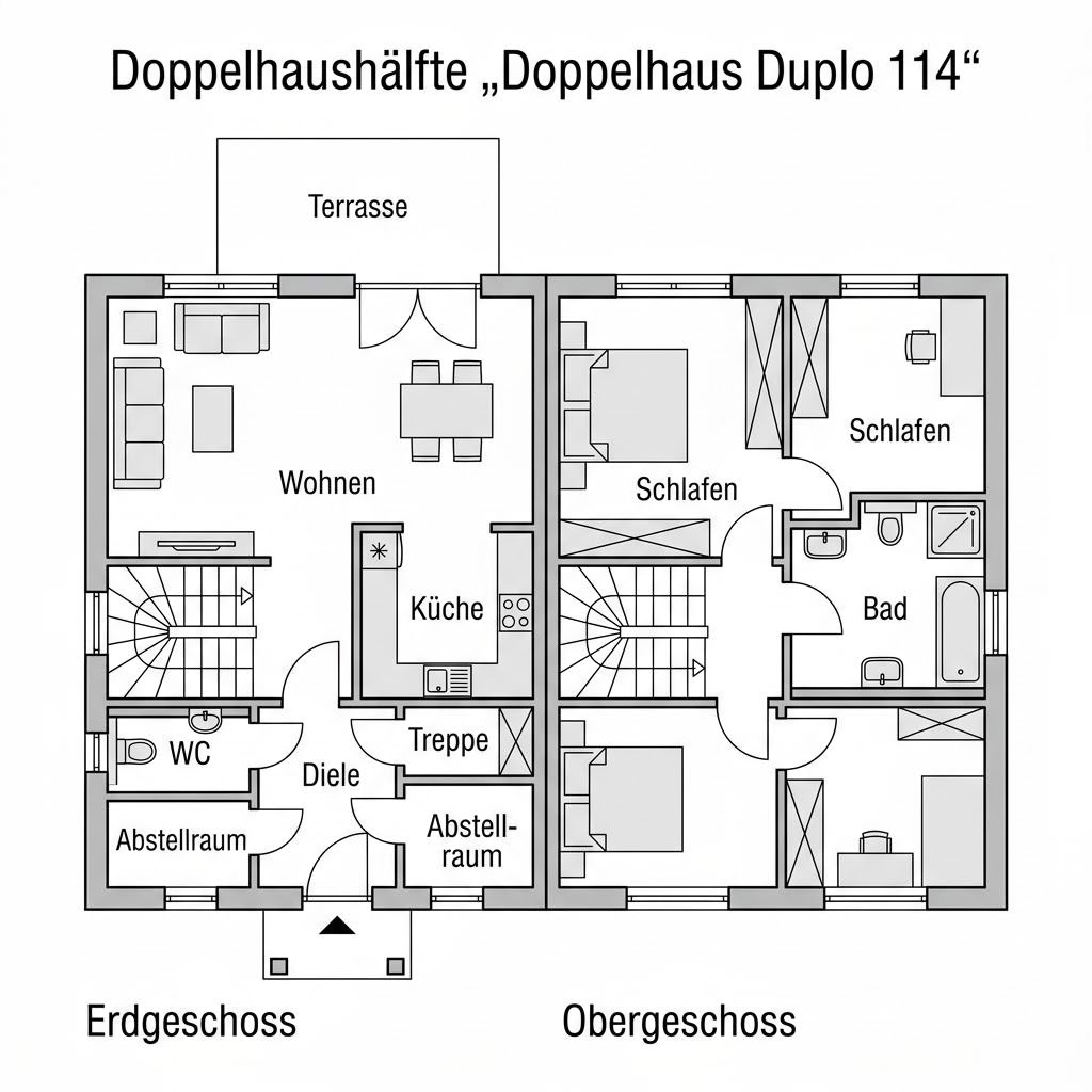 Grundriss Doppelhaus Duplo 114 – 114 m² Doppelhaushälfte mit 4 Zimmern