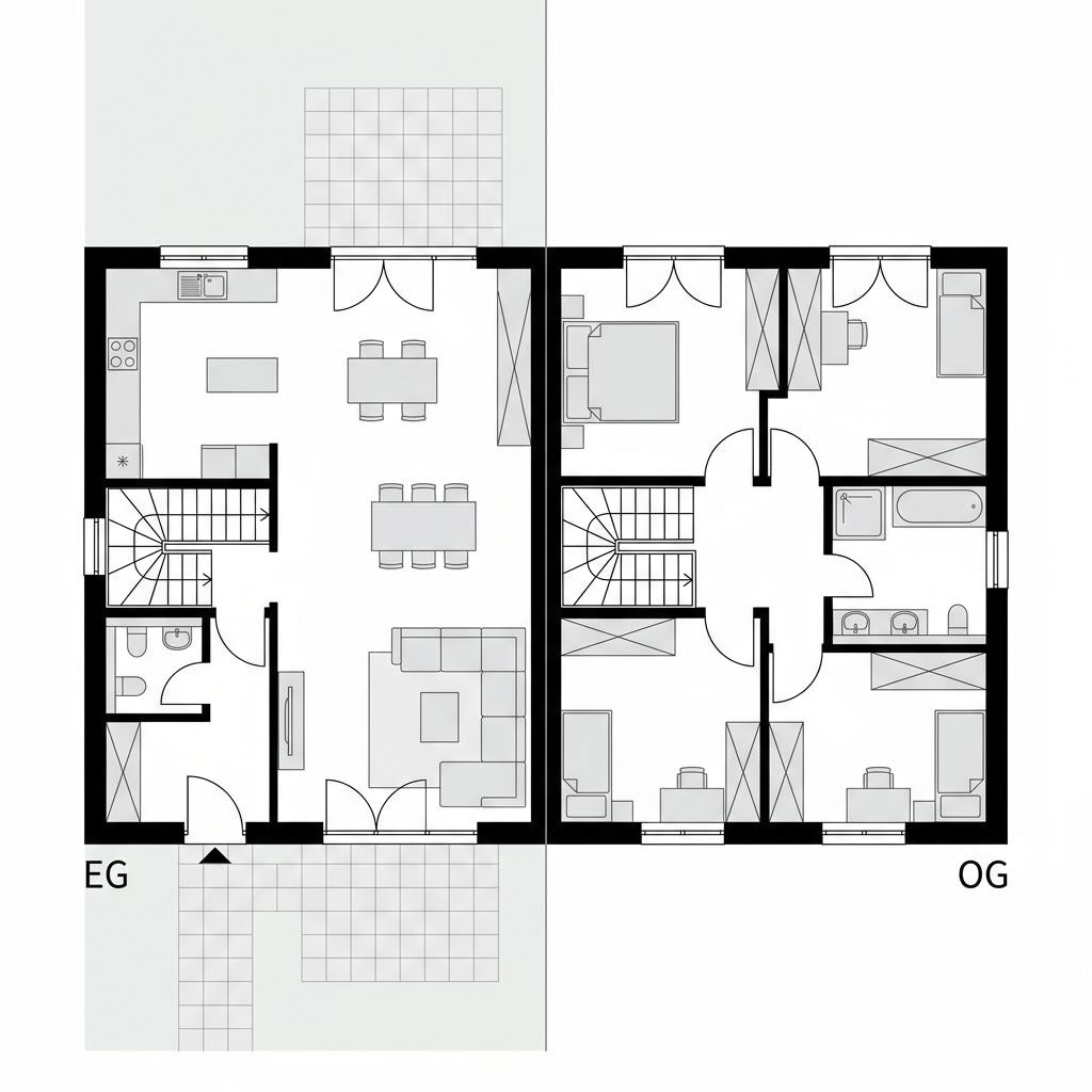 Grundriss Doppelhaushälfte Duo D126 von Kern-Haus — 126 m², 5 Zimmer