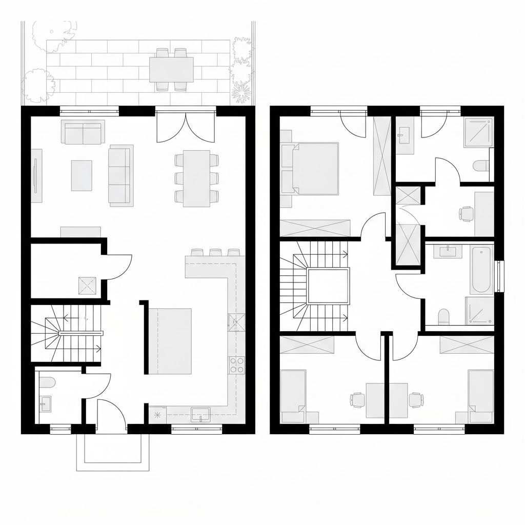 Grundriss Reihenendhaus Rivo R148 von Kern-Haus — 148 m², 5 Zimmer