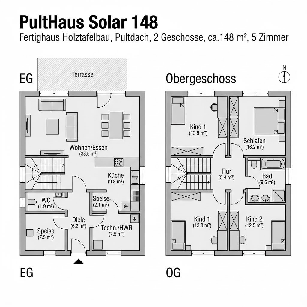 Grundriss PultHaus Solar 148 von Kitzlinger Haus — 148 m², 5 Zimmer