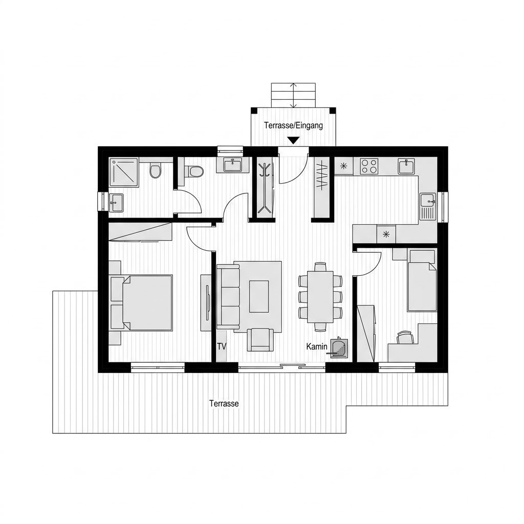 Grundriss Chalet Kandel – 80 m² Chalet mit 3 Zimmern