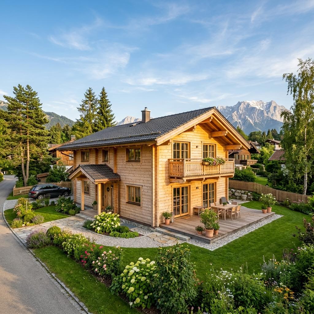 Chalet Chalet Zugspitze von LéonWood mit Satteldach und Holzfassade