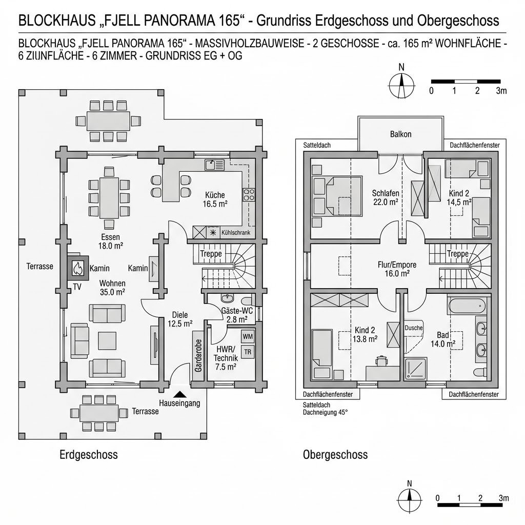 Grundriss Fjell Panorama 165 von LéonWood — 165 m², 6 Zimmer