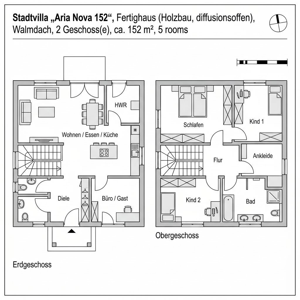 Grundriss Aria Nova 152 – 152 m² Stadtvilla mit 5 Zimmern