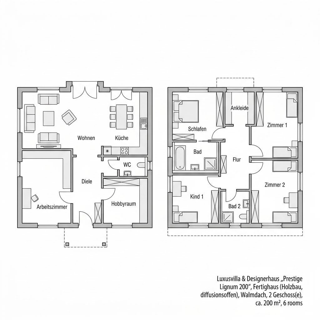 Grundriss Prestige Lignum 200 – 200 m² Luxusvilla & Designerhaus mit 6 Zimmern