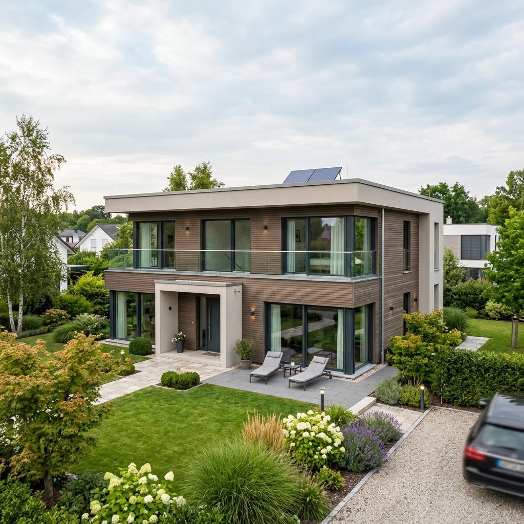 Luxusvilla Prestige Selva 212 von LUXHAUS mit Flachdach und Spa-Bereich