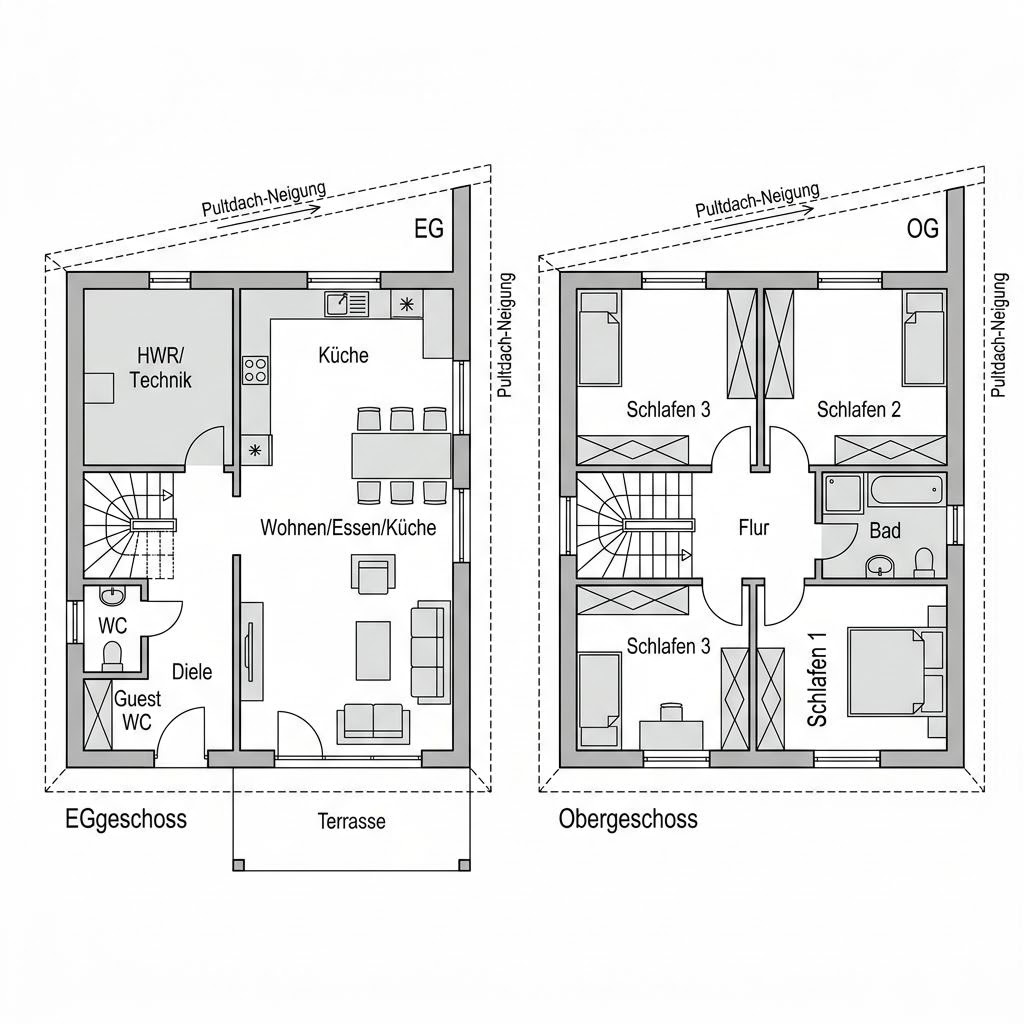 Grundriss Pultdach Solar 176 von LUXHAUS — 176 m², 5 Zimmer
