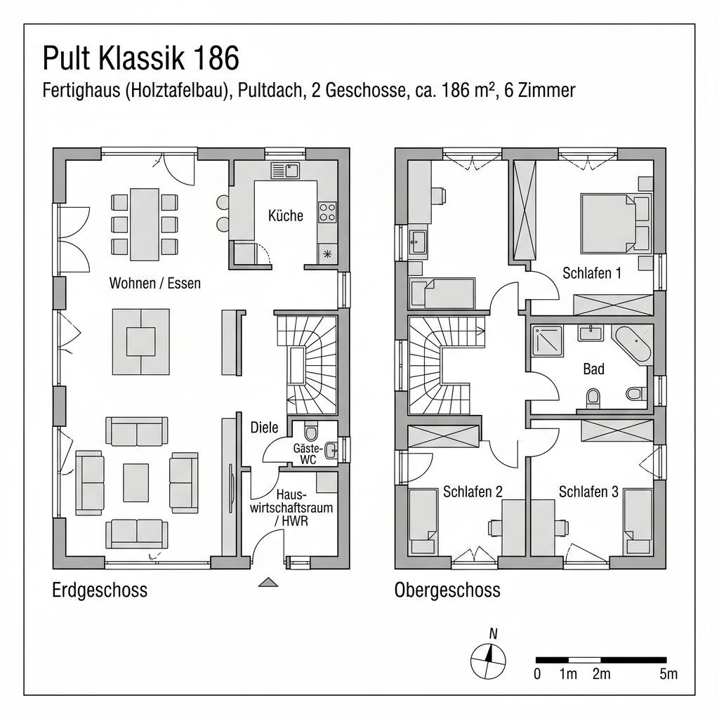 Grundriss Pult Klassik 186 von LUXHAUS — 186 m², 6 Zimmer