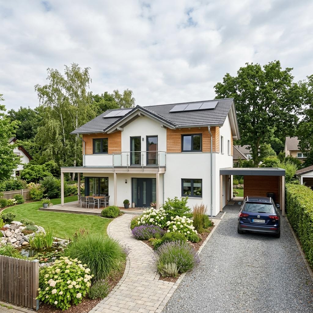 Einfamilienhaus FamilienGlück 142 von massa haus mit Satteldach und offenem Grundriss