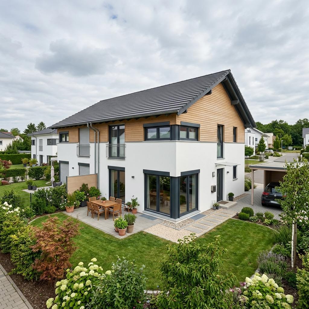 Doppelhaushälfte LifeStyle Duo 124 von massa haus — Satteldach, 124 m² für schmale Grundstücke