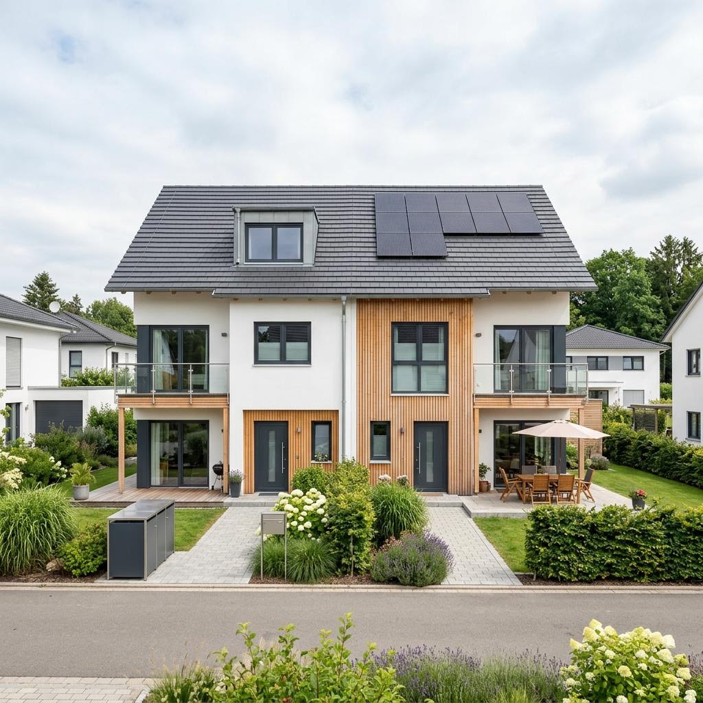 Doppelhaushälfte LifeStyle Duo 132 von massa haus — Satteldach, 132 m² für schmale Grundstücke