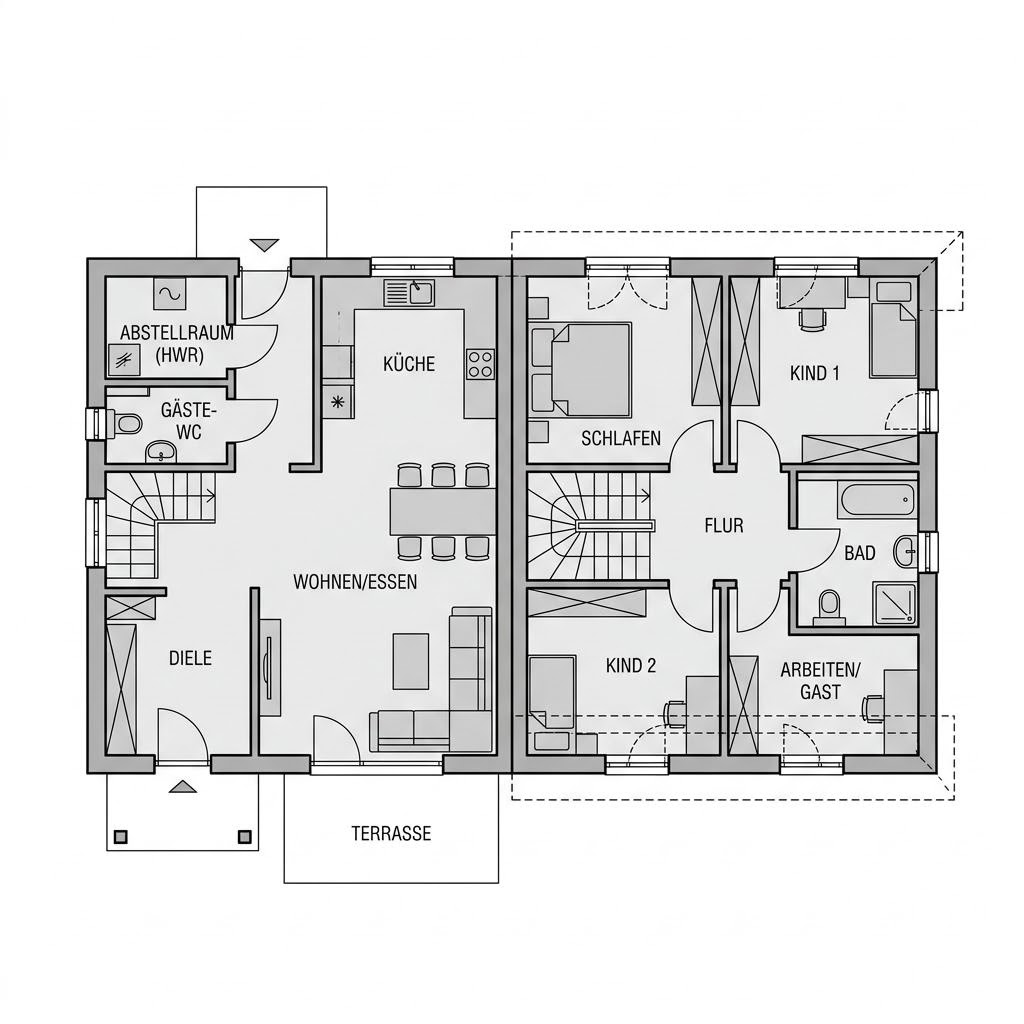 Grundriss LifeStyle Duo 132 von massa haus — 132 m², 5 Zimmer