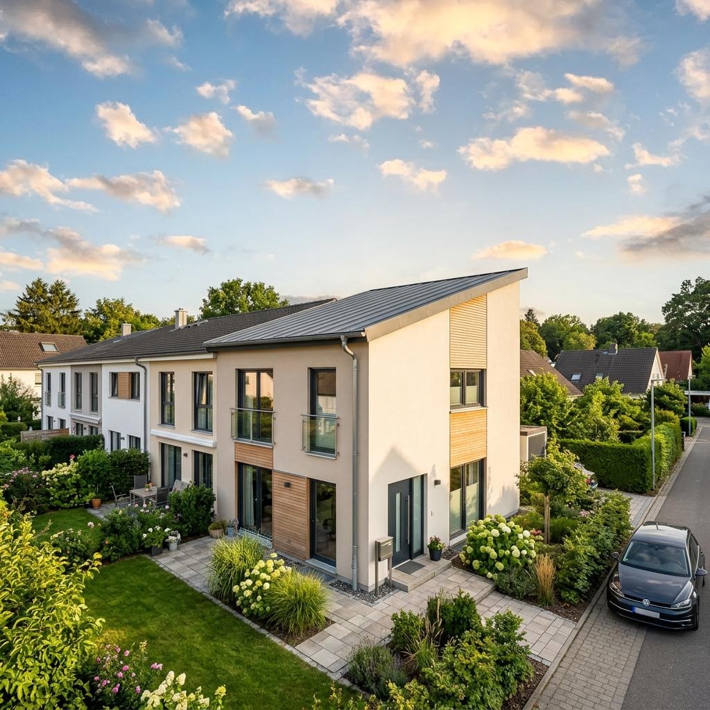 Reihenhaus Reihenmittelhaus RowStyle R126 von massa haus mit Pultdach und 126 m² Wohnfläche