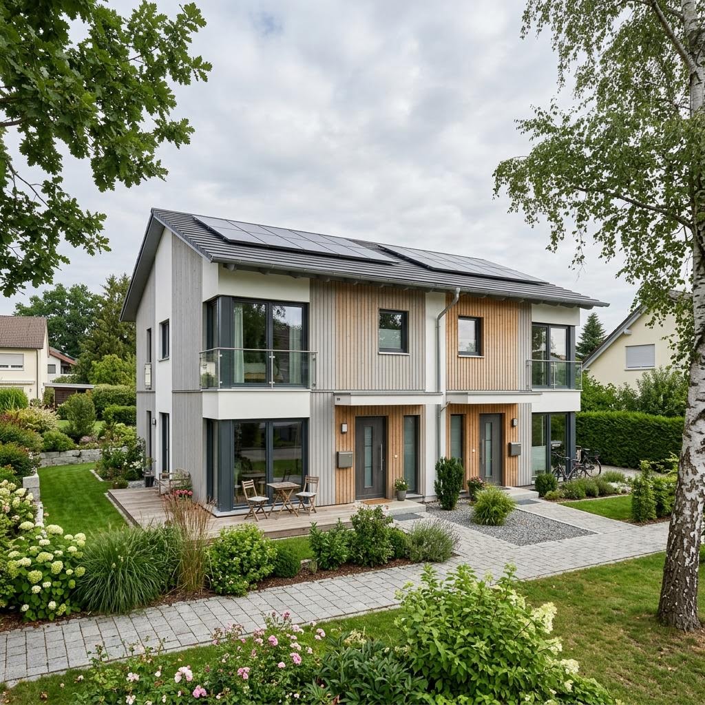 Doppelhaus Doppelhaus Symfonie 148 von Meisterstück-HAUS — Pultdach, 148 m²