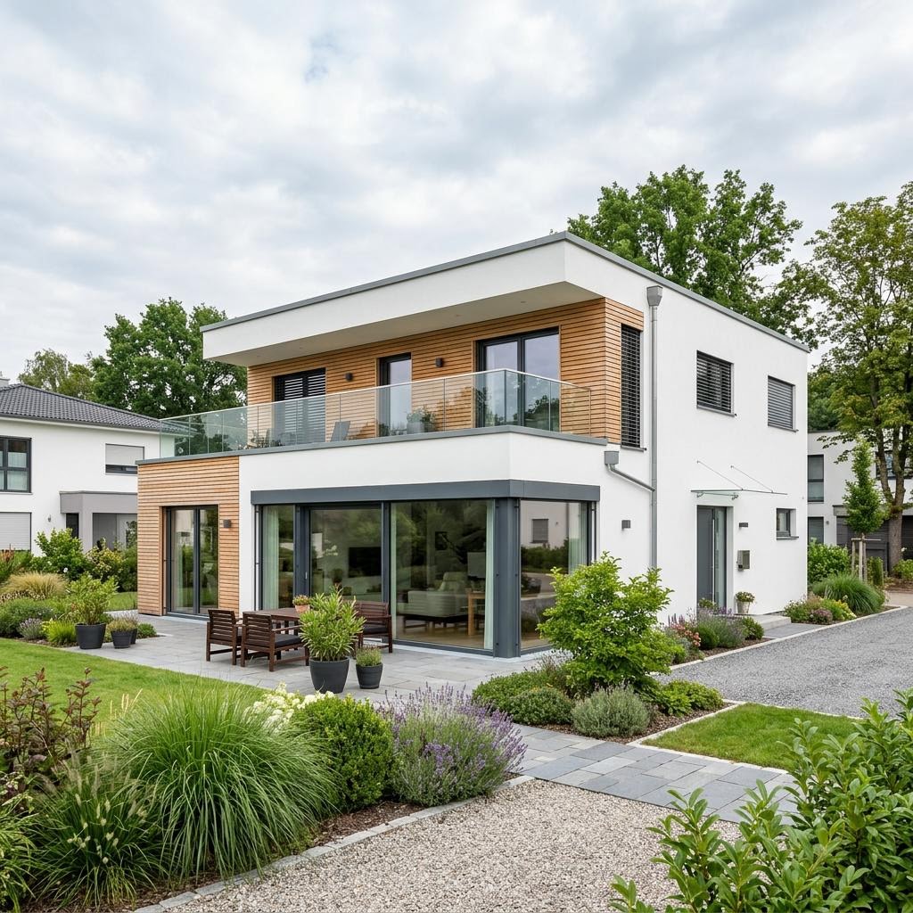 Luxusvilla Villa Onda 215 von Meisterstück-HAUS mit Flachdach und Dachterrasse
