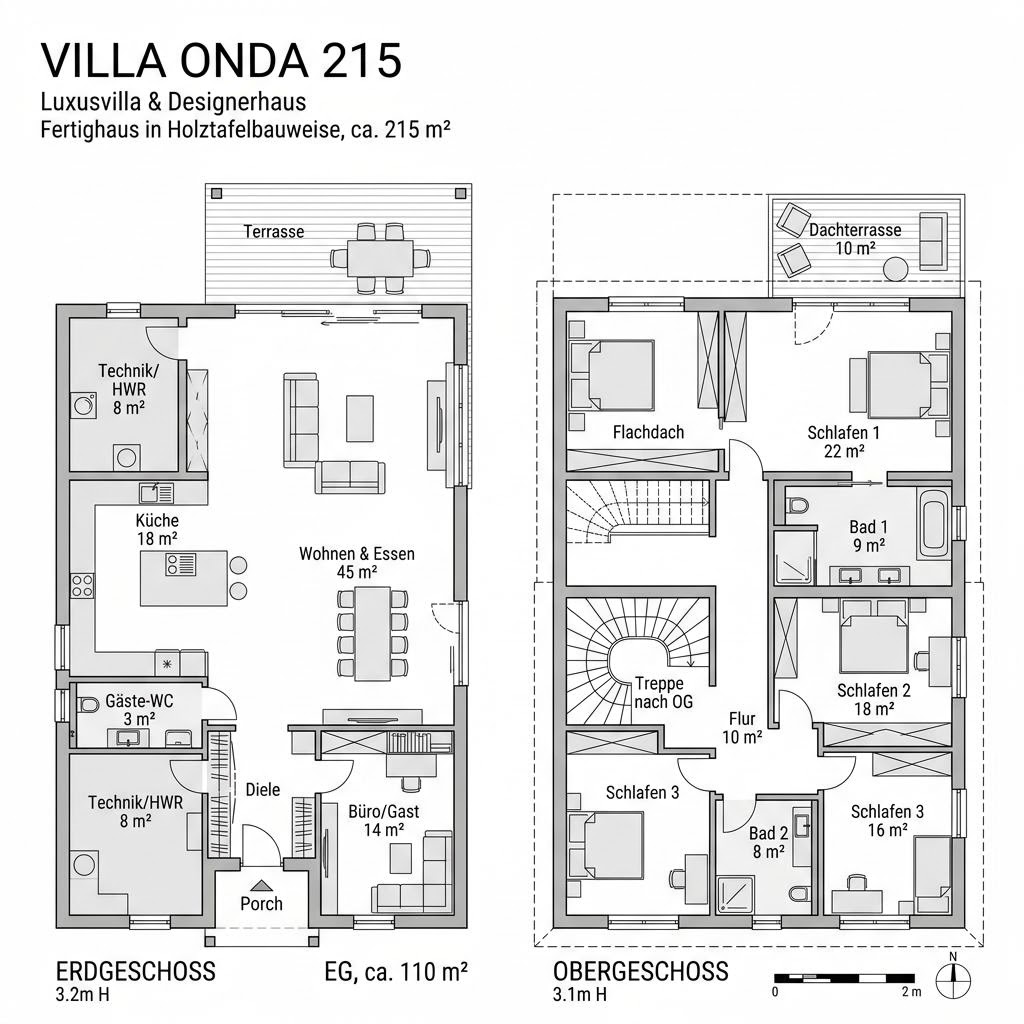 Grundriss Villa Onda 215 – 215 m² Luxusvilla & Designerhaus mit 6 Zimmern