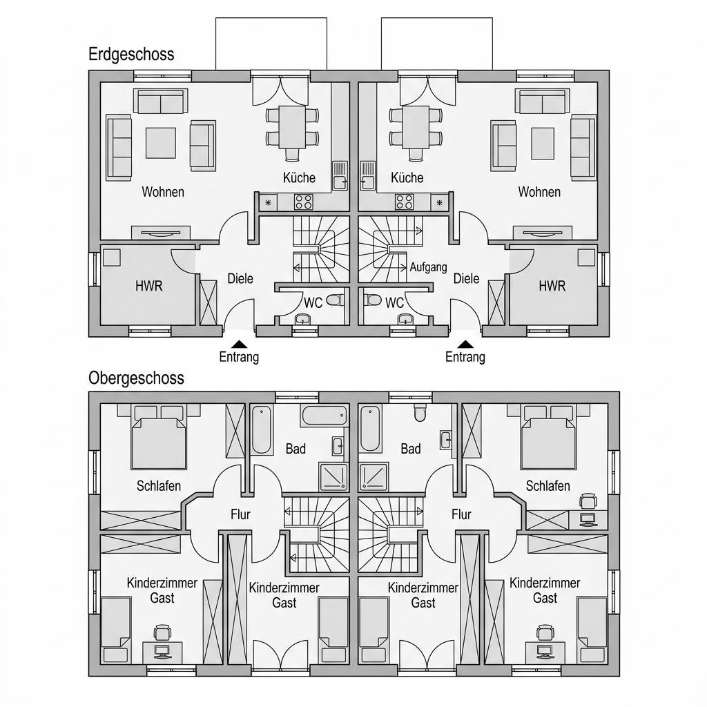 Grundriss Zweifamilienhaus Duplex Öko 204 – 204 m² Zweifamilienhaus mit 8 Zimmern