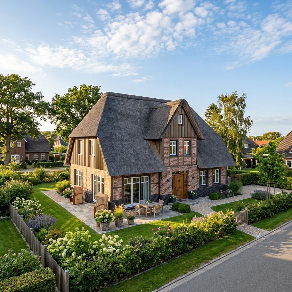Friesenhaus Nordseewind von Nordic Haus mit Reetdach-Optik und Backstein