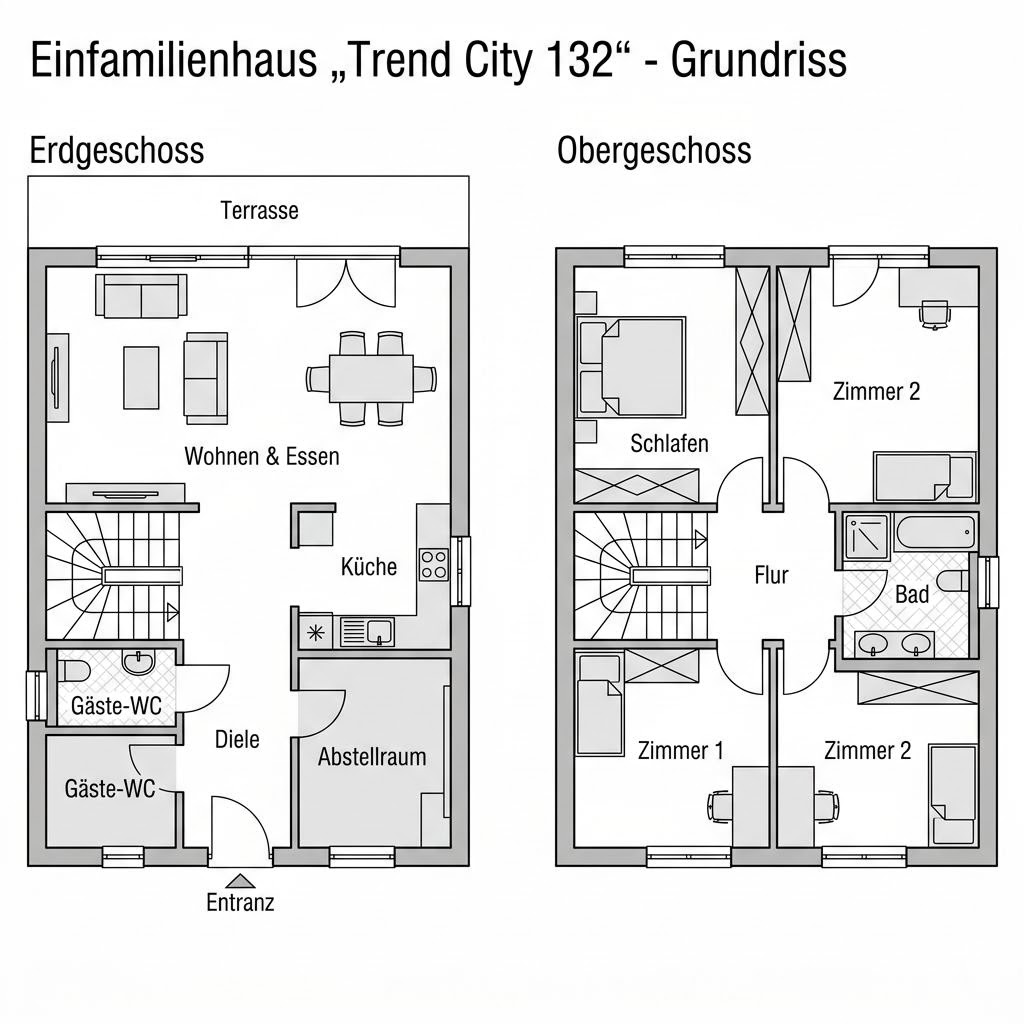 Grundriss Trend City 132 – 132 m² Einfamilienhaus mit 4 Zimmern