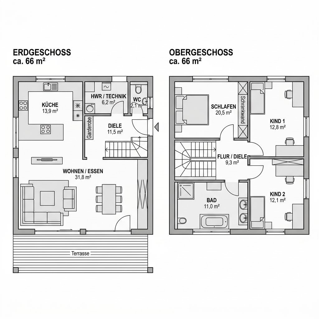 Grundriss Quadro 132 – 132 m² Kubushaus mit 4 Zimmern