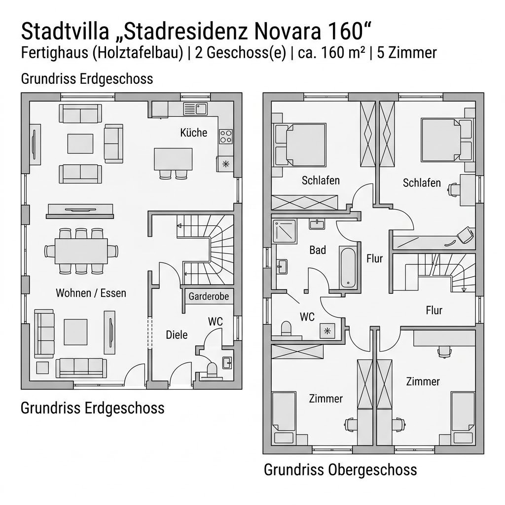 Grundriss Stadtresidenz Novara 160 – 160 m² Stadtvilla mit 5 Zimmern