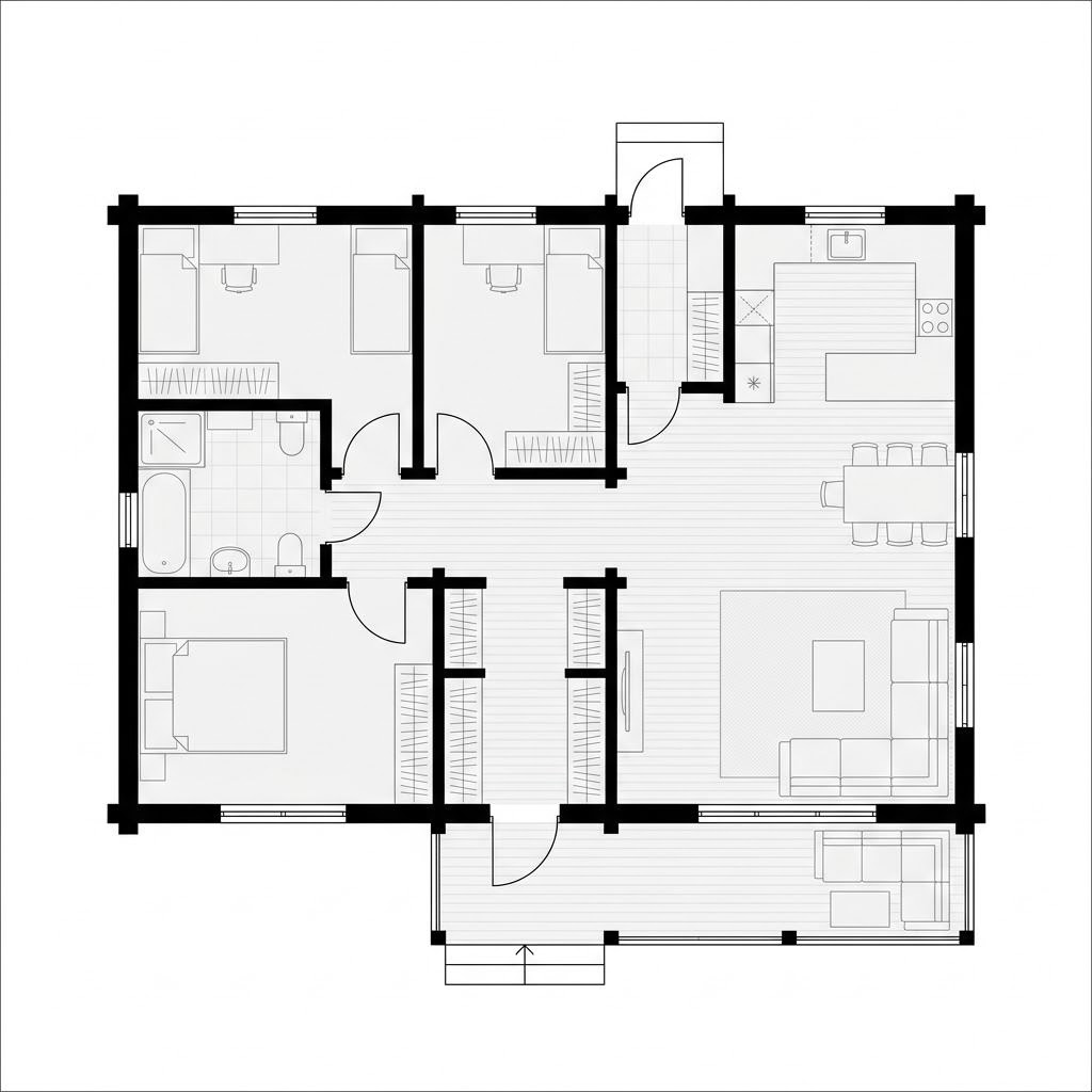 Grundriss Holzhaus Almblick 118 – 118 m² Holzhaus mit 4 Zimmern