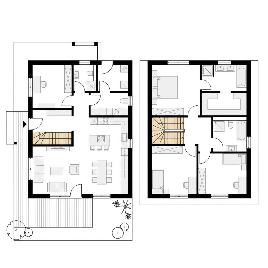 Grundriss Holzhaus Bergwald 142 – 142 m² Holzhaus mit 5 Zimmern